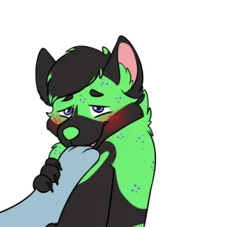 🐾 furry, anthropomorphic, green, blushing, shy, paw, cute, cartoon telegram sticker