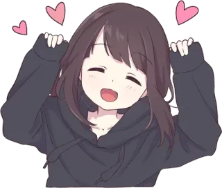 ❤️ Anime, Kawaii, Mignon, Fille, Coeurs, Joyeux, Dessin animé telegram sticker
