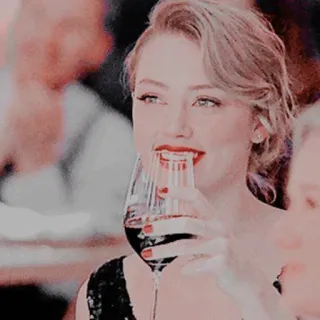 🥀 woman, wine, glass, drinking, red lipstick, portrait telegram sticker