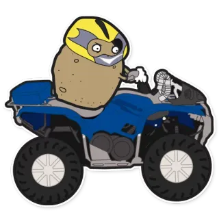 🚜 potato, ATV, quad bike, helmet, funny, sticker, cartoon, vehicle telegram sticker