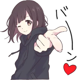 😉 バチン Anime, Fille, Coeur, Mignon, Pointage whatsapp sticker