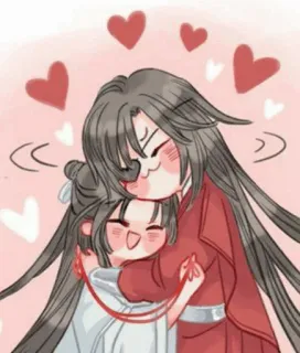 🥢 anime, cartoon, hugging, love, hearts, friendship telegram sticker