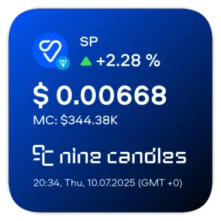 📊 SP
+2.28%
$ 0.00668
MC: $344.38K
nine candles
20:34, Thu, 10.07.2025 (GMT +0) finance, cryptocurrency, investment, market data telegram sticker