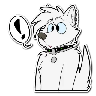❗ hond, wit, dier, uitroepteken, cartoon telegram sticker