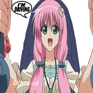 🚙 I'M DRIVING anime, driving, cartoon, pink hair, female, happy telegram sticker