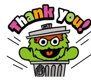 😄 Oscar the Grouch Sesame Street Thank you! Oscar der Griesgram, Sesamstraße, Danke, Dankbarkeit, Mülltonne, grünes Monster whatsapp sticker