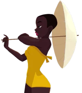 🌂 женщина, купальник, пляж, лето, мультфильм, желтый telegram sticker