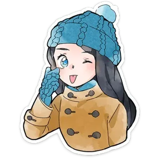 😜 menina, inverno, piscadela, desenho animado, personagem, fofo, ilustração telegram sticker