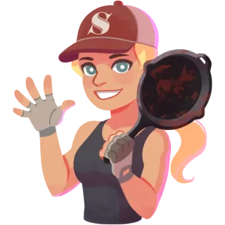 😉 mujer, sombrero, sartén, violencia, personaje telegram sticker