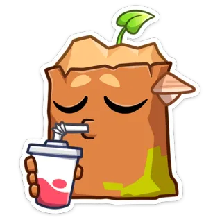 🥤 personagem animado, planta, bebida, bebendo, desenho animado telegram sticker