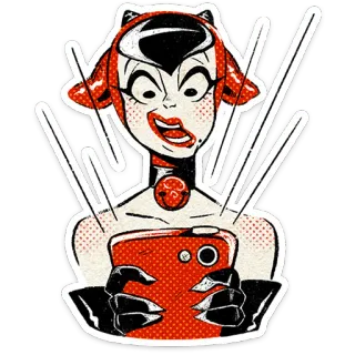 🫨 wanita, kartun, merah, ilustrasi, anime, stiker telegram sticker