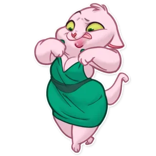 👗 แมว, ชุดเดรส, การ์ตูน, สัตว์, น่ารัก, สติกเกอร์ telegram sticker