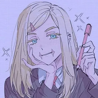 💊 อนิเมะ, ผู้หญิง, ภาพวาด, การ์ตูน, ผมบลอนด์, ชุดนักเรียน, ปากกา telegram sticker