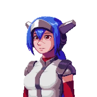 😐 anime, armor, girl, portrait, blue hair, pixel art telegram sticker