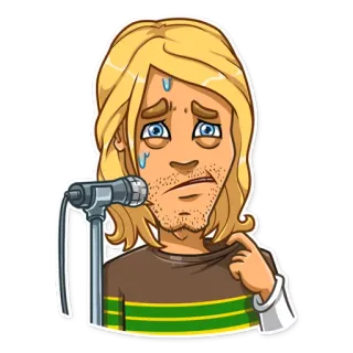 😟 Kurt Cobain đổ mồ hôi, lo lắng, âm nhạc, hoạt hình, ca sĩ, biểu cảm whatsapp sticker