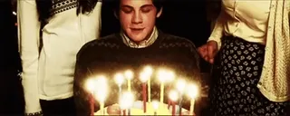 😍 Charlie Kelmeckis The Perks of Being a Wallflower birthday, candles, wish, celebration, Logan Lerman, movie scene, fictional character, blowing out candles telegram sticker