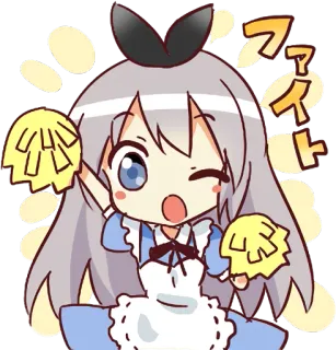 ✊ アファイト Cheerleader, Anime, Kawaii, Süß, Pompons, Zwinkern, Illustration telegram sticker