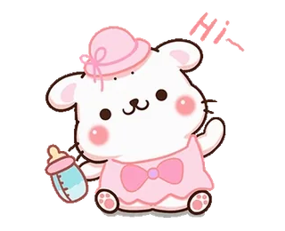 👋 Hi น่ารัก, คาวาอิ, เด็กทารก, หมี, สัตว์, สีชมพู telegram sticker