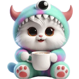 ☕️ kot, słodki, zwierzę, potwór, kawa, uroczy, kreskówka telegram sticker