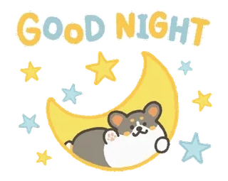 😴 GOOD NIGHT goedenacht, maan, sterren, hond, slapen, schattig, cartoon telegram sticker