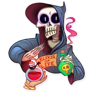 ✋ ELIXIR OF LIFE esqueleto, morte, elixir, poção, vida, magia, desenho animado telegram sticker