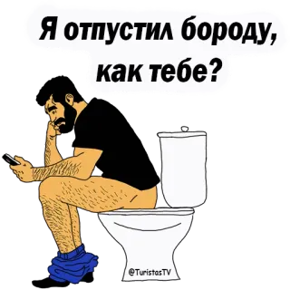 👌 Я отпустил бороду, как тебе? baard, toilet, zittend, man, telefoon telegram sticker