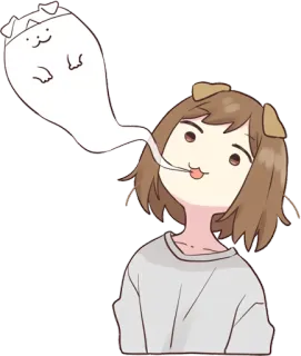 🤧 kartun, gadis, hantu, imut, telinga anjing, hewan peliharaan, binatang telegram sticker