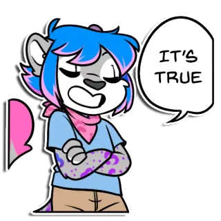 😬 IT'S TRUE dier, furry, spraakbubbel, cartoon, karakter, waarheid whatsapp sticker