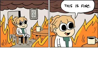 🔥 THIS IS FINE. feu, chien, mème, tout va bien, réconfort, drôle telegram sticker