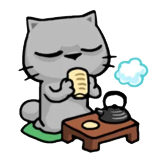 ☕ Katze, Tee, Teekanne, Zen, Meditation, Entspannung, süß, Cartoon telegram sticker
