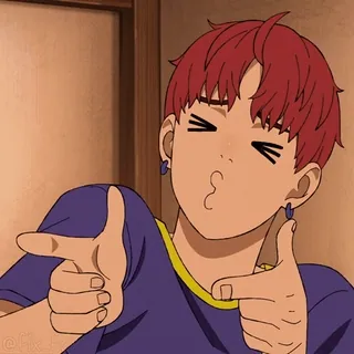 😆 Styl anime, Kreskówka, Rude włosy, Fioletowa koszulka, Postać z kreskówki, Męska kreskówka telegram sticker