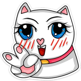 ✌ кот, знак мира, милый, аниме, животное, каваий, наклейка whatsapp sticker
