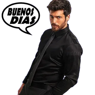 🛏 BUENOS DIAS pria, selamat pagi, salam, kemeja hitam, dasi, formal whatsapp sticker