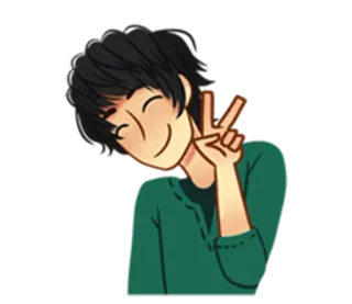 ✌ สัญลักษณ์สันติภาพ, การ์ตูน, อนิเมะ, เด็กผู้ชาย, มีความสุข, น่ารัก telegram sticker