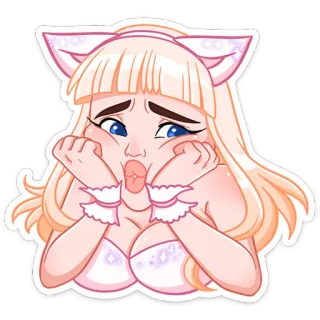 😼 девушка-кошка, аниме девушка, блондинка, милая, каваи, стикер, мультик whatsapp sticker