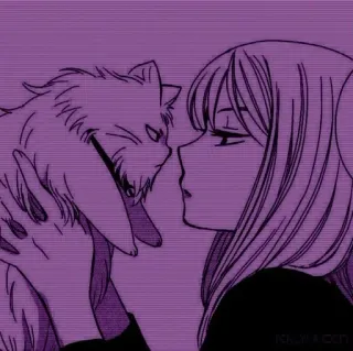 💜 Anime Mädchen, Katze, Lila, Ästhetik, Kawaii, Illustration, Cartoon telegram sticker