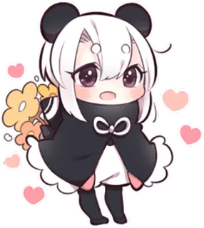 😃 Chibi, Anime, Lindo, Panda, Kawaii, Flor telegram sticker