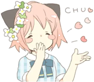 😘 CHUB Anime, Fofo, Garota, Flor, Orelhas de gato, Desenho animado, Cheinho, Corações telegram sticker