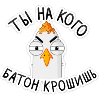 😡 ТЫ НА КОГО БАТОН КРОШИШЬ pássaro, bravo, meme, russo, texto telegram sticker