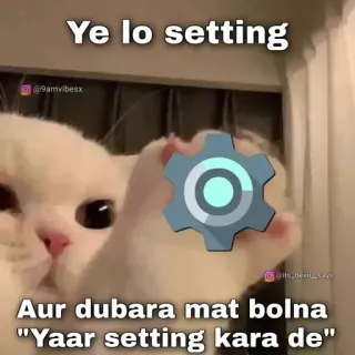 🌝 Ye lo setting
Aur dubara mat bolna "Yaar setting kara de" telegram sticker