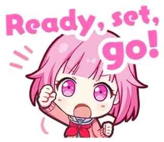 😃 Ready, set, go! anime, cartoon, pink hair, cute, manga whatsapp sticker
