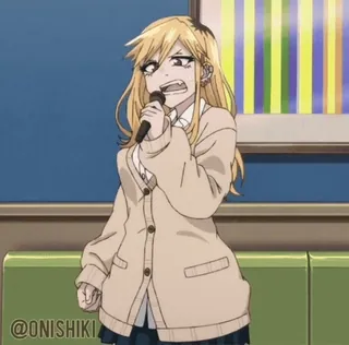 😤 @ONISHIKI 动漫女孩, 麦克风, 唱歌, 金发, 卡通 whatsapp sticker