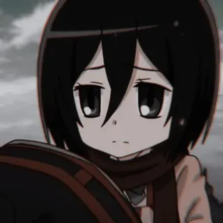 🀄 Mikasa Ackerman Attack on Titan Anime, Manga, Dessin animé, Personnage, Fille, Triste, Chibi, Écharpe telegram sticker
