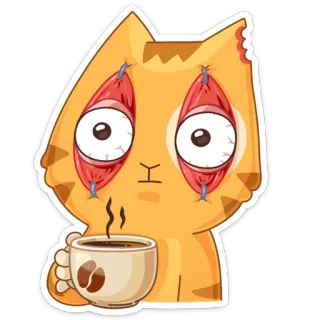 ☕ кот, уставший, ужасы, глаза, кофе, измученный, страшный, швы telegram sticker