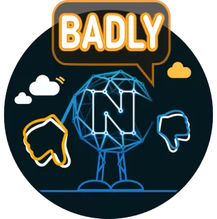 👎 BADLY pouce vers le bas, mauvais, négatif, commentaire, j'aime pas, critique, échec telegram sticker