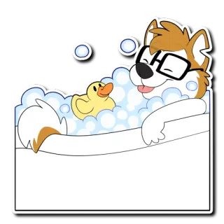 🛁 perro, bañera, pato de goma, dibujos animados, burbujas, peludo telegram sticker