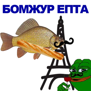 🐠 Pepe the Frog poisson, baguette, français, moustache, vin, pepe whatsapp sticker