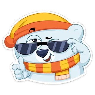 😀 ours polaire, dessin animé, cool, lunettes de soleil, écharpe, hiver, joyeux telegram sticker