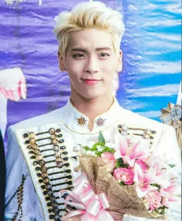 💐 Mann, Porträt, Blumen, weiße Uniform, Mann, Person, Kpop whatsapp sticker