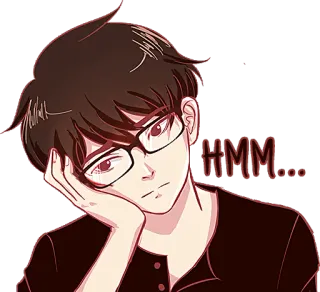 🤔 HMM... Anime, Pensare, Pensieroso, Hmm, Ragazzo, Occhiali telegram sticker